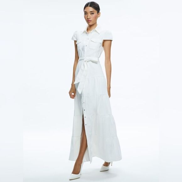 NEW Alice + Olivia MIRANDA MAXI DENIM DRESS in white - Picture 6 of 10